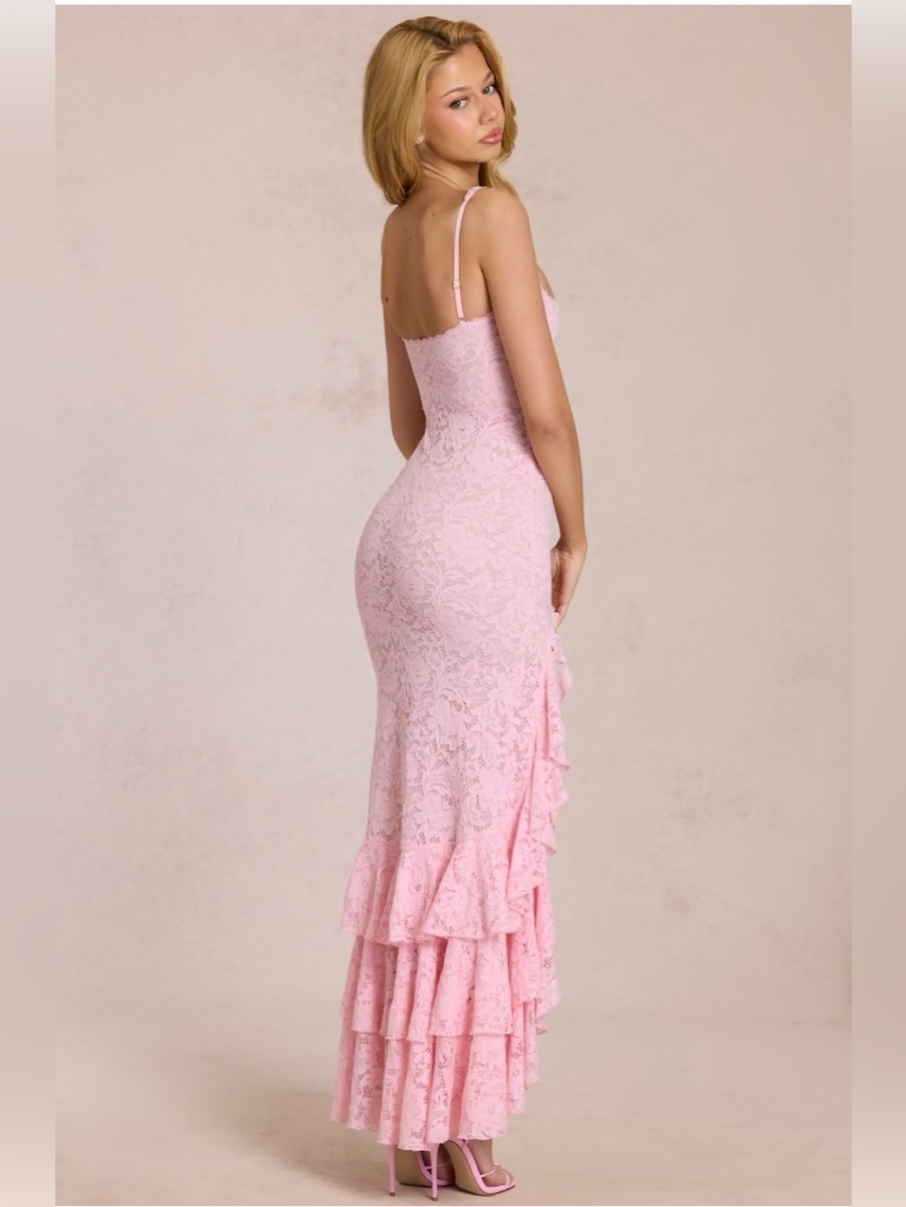 Oh Polly Pink Lace Ruffle Maxi Dress - Picture 4 of 6